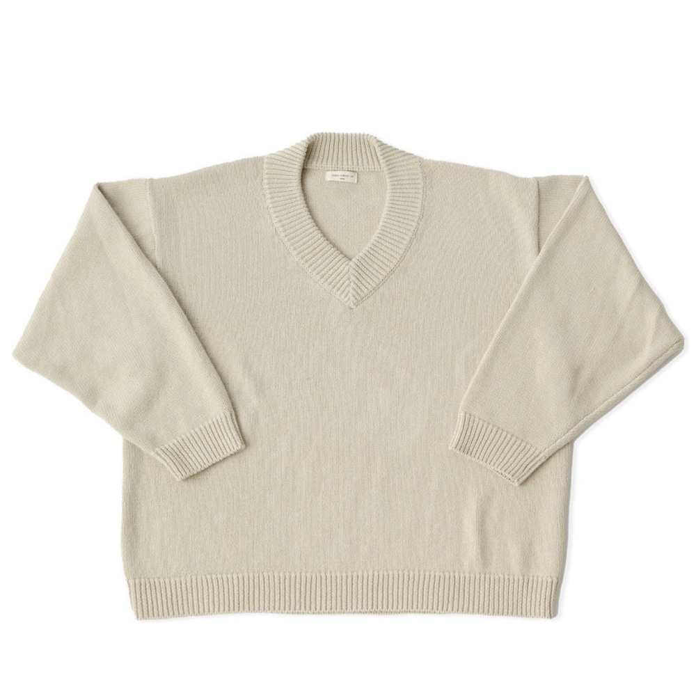 James Street Co Cotton/Linen blend Sloane V-Neck Sweater - Cream